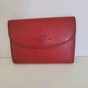 Fair Coach Wallet 6 Key Charm Case Holder Red Leather Logo Damaged